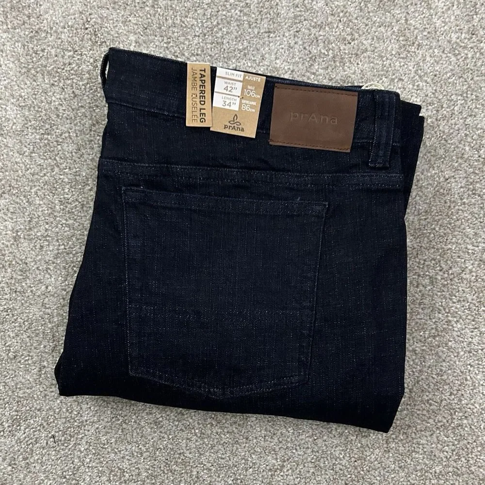 Prana Hillgard Slim Jean Blue Dark Wash Men's 42x34 Stretch‎ Denim NEW MSRP $120
